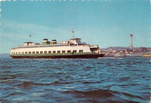 ELLIOT BAY SEATTLE WA~FERRYBOAT TILLIKUM~SPACE NEEDLE IN DISTANCE POSTCARD 1960s