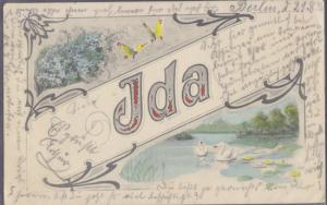 IDA ... Named postcard / 1904 / swans swimming / Mailed GERMANY
