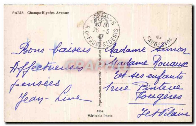 Old Postcard Paris Champs Elysees Avenue