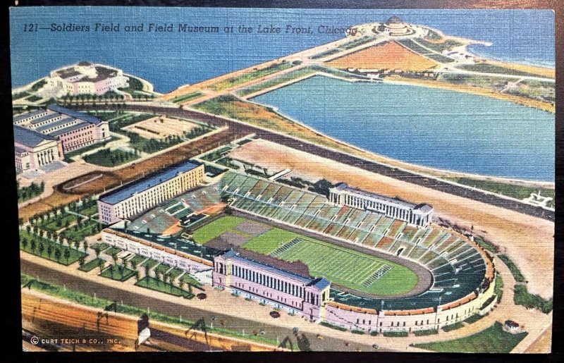 Vintage Postcard 1941 Soldier's Field, Burnham Park, Field Museum, Chicago (IL)