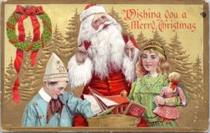 Postcard Julius Bien Christmas Series 535 Santa and Children gold trees