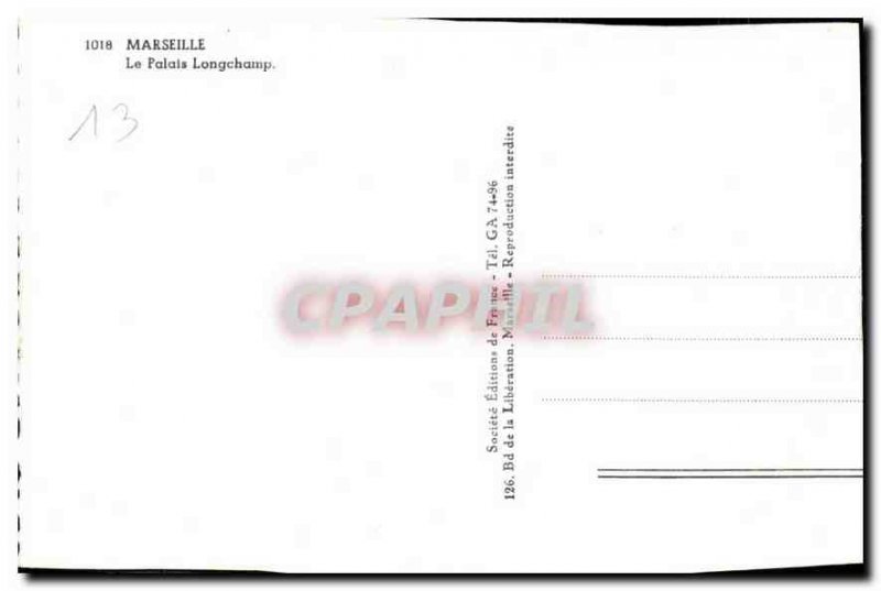 Old Postcard Marseille Palais Longchamp