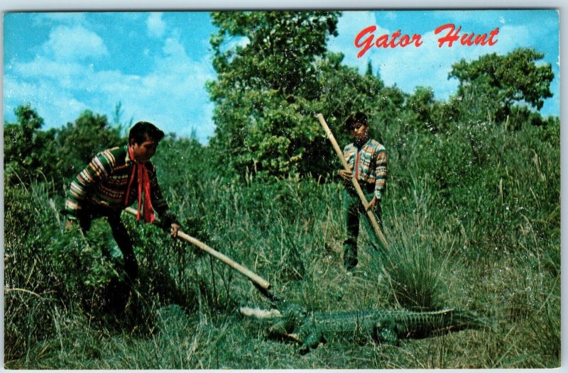 c1960s So. FL Everglades Gator Hunt Alligator Crocodile Seminole Indians PC A240