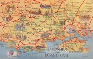 Hampshire & Dorset Coast map leporello novelty postcard 12 fold out view inside