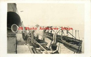 US Navy, RPPC, World War I, Troops, Soldiers on Ship, Lifeboats, Photo