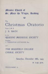 Bradfield College Choral Soc Reading 1943 WW2 Bach Christmas Concert Programme