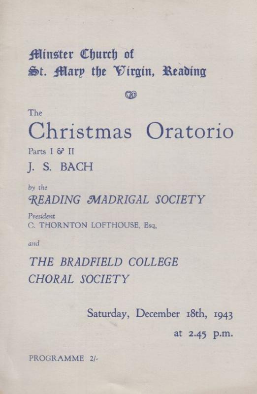 Bradfield College Choral Soc Reading 1943 WW2 Bach Christmas Concert Programme