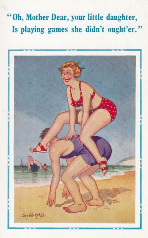 Leap Frog On Beach Rude Piggy Back Comic Humour Postcard