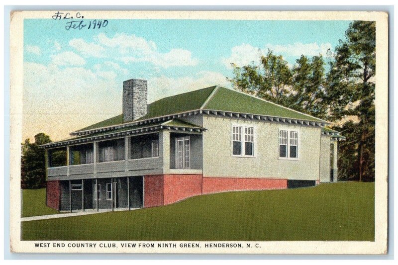 c1930 West End Country Club Ninth Green Field Henderson North Carolina Postcard