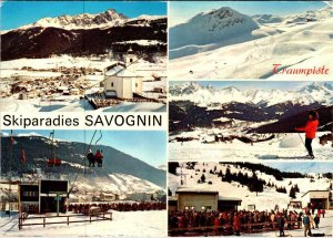 Savognin, Switzerland  SKI RESORT Skier~Chair Lifts~Lodge~Skiing  4X6 Postcard
