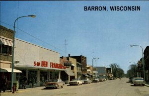 Barron Wisconsin WI Classic 1960s Cars Street Scene Vintage Postcard