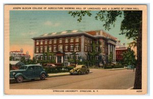 SYRACUSE, NY New York ~ SLOCUM HALL at the UNIVERSITY 1939 Cars  Linen Postcard