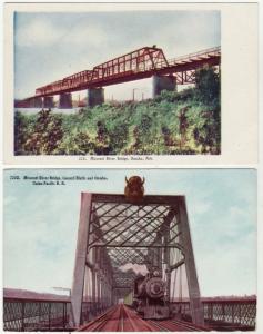 UNION PACIFIC RAILROAD  MO RIVER BRIDGE  2 postcards