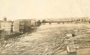 Postcard Wausau Wisconsin High Bridge Logging Lumber RPPC 23-2686