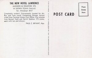 DALLAS TEXAS~HOTEL LAWRENCE~1940s POSTCARD
