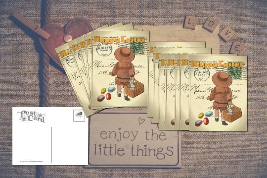 Single (1), Hand-designed Postcard with Little Girl and Jelly Beans for Easter