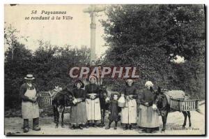 Old Postcard Donkey Mule Peasant going to the city