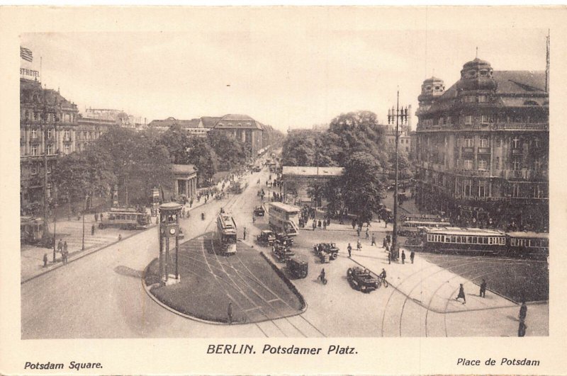 Germany Berlin Potsdamer Platz Potsdam Square Tram Bus Cars vintage postcard