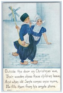 Lima NY Postcard Christmas Dutch Children Outside The Door Windmill 1915 Antique