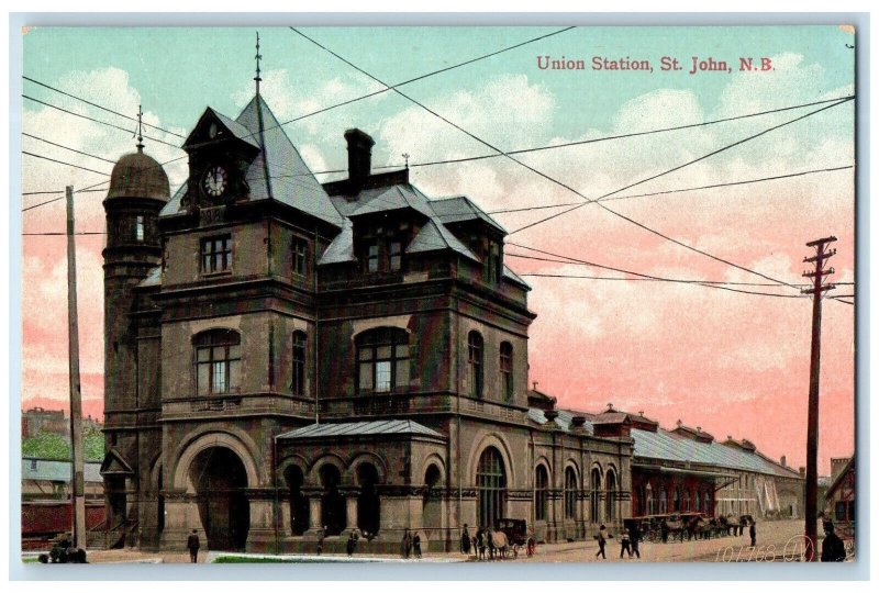 c1905 Union Station St. John New Brunswick Canada Antique Posted Postcard 