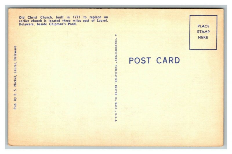 Vintage 1930's Postcard Old Christ Church Chipman's Pond Laurel