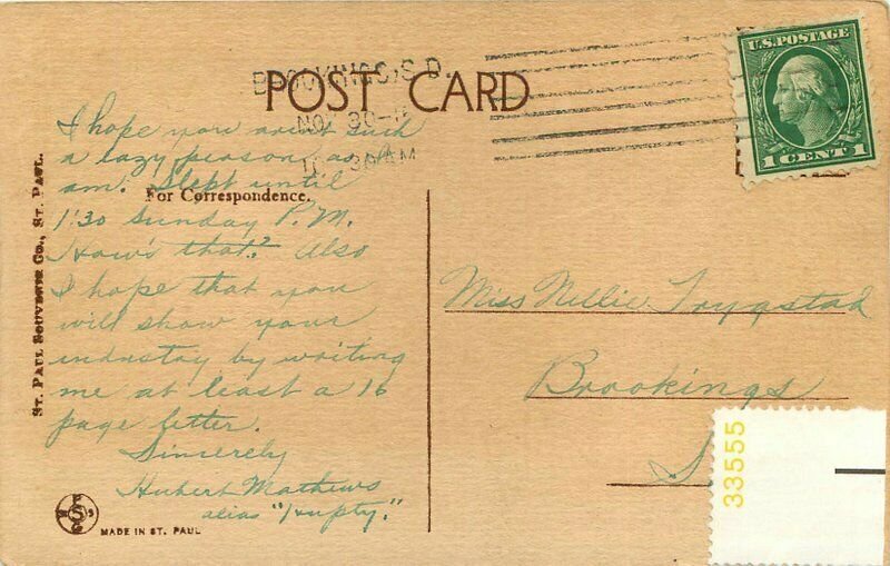 c1910 Brookings South Dakota Arts & Crafts Saying Photo Inset Fifth Postcard