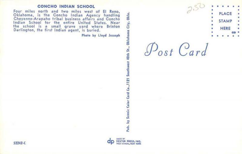 El Reno Oklahoma Concho Indian School Street View Vintage Postcard K58569