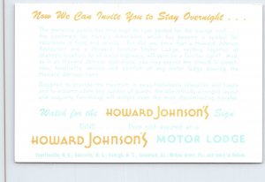 Vintage Howard Johnson's Motor Lodge Customer Feedback Postcard NC GA PA