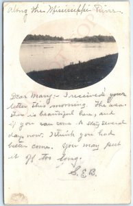 c1900s Along Mississippi River RPPC Amateur Real Photo Postcard Oval Picture A92