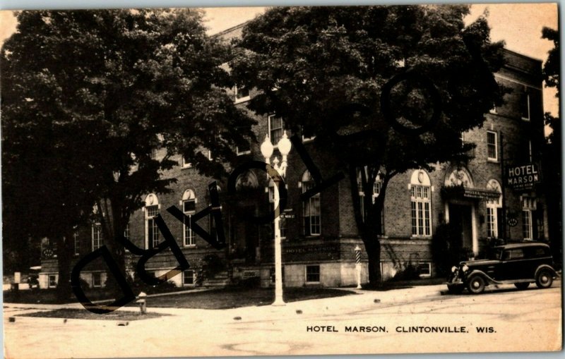 1938 CLINTONVILLE WI Hotel Marson, to Helen Campbell, postcard jj002