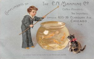 CHICAGO ILLINOIS E.N. MANNING COFFEE TEA CAT FISH HTL ADVERTISING POSTCARD