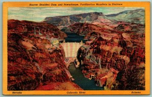 Hoover Boulder Dam and Powerhouse Nevada Arizona NV AZ UNP Linen Postcard G8