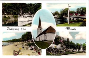 RPPC~Hand Colored  MOTALA, Sweden BEACH~KIDS~BRIDGE~STREET SCENE~CHURCH Postcard