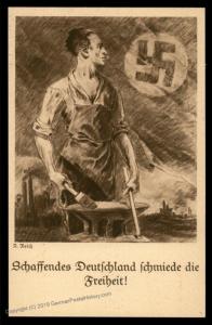 3rd Reich 1930! German Workers Forge Freedom NSDAP  Propaganda Postcard UN 90991