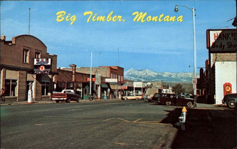 Big Timber Montana MT Truck Station Wagon Classic Cars Vintage Postcard