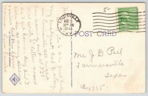 Louisville Kentucky~Large Letter Linen Postcard~Churchill Downs~Greyhound Depot 