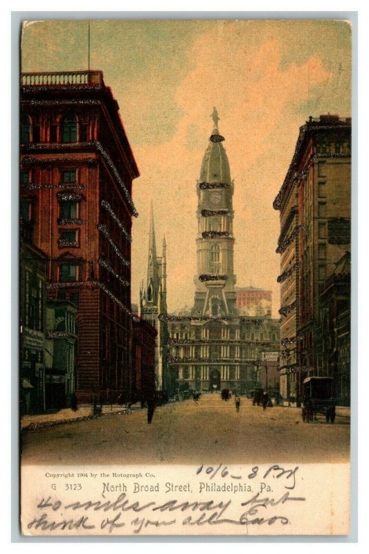 Vintage 1906 Postcard Horse & Buggy North Broad Street Philadelphia Pennsylvania