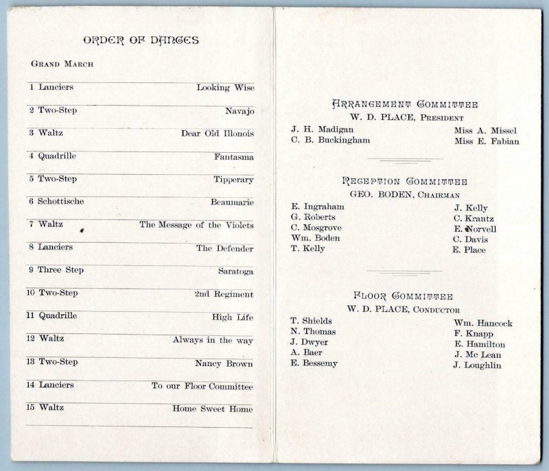 1904 OAKVILLE COMPANY EMPLOYEES' AID ASSOCIATION PROMENADE DANCE COMMITTEE NAMES