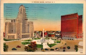 Vtg Buffalo New York NY Niagara Square Street View 1940s Linen View Postcard