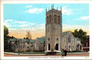 VINTAGE POSTCARD CONGREGATIONAL CHURCH AT FRAMINGHAM MASSACHUSETTS c. 1925