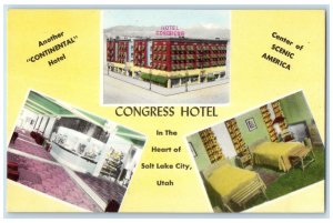 c1950 Congress Hotel Restaurant Multiview Building Salt Lake City Utah Postcard