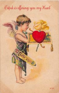 C78/ Valentine's Day Love Holiday Postcard c1910 Cupid's Offering Heart Wings 19