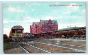 LINCOLN, NE Nebraska ~ The BURLINGTON RAILROAD DEPOT 1909  Postcard