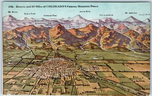 c1910s Denver, CO Famous Mountain Peaks Postcard Colorado Range Panorama A84