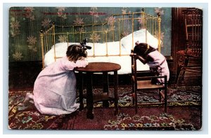 Girl Child Dog Praying Forgive us Our Trespasses Postcard Dental Advertising