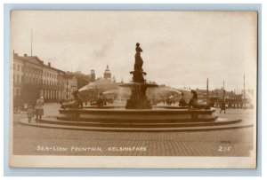 c1920's Sea Lion Fountain View Helsingfors Finland RPPC Photo Vintage Postcard 