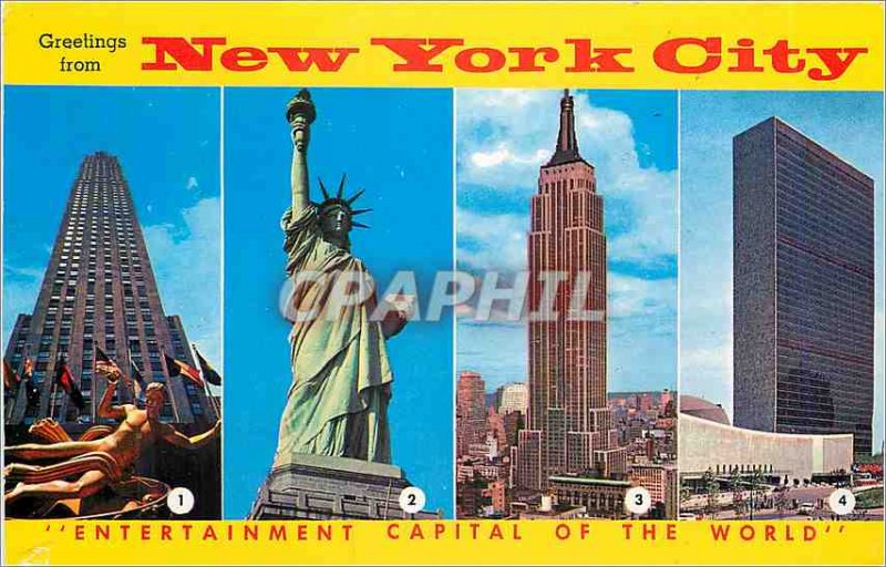 Postcard Modern RCA Building New York City Statue of Liberty Empire State Bui...