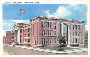 BRIDGEPORT, CT Connecticut  CENTRAL HIGH SCHOOL  c1940's Tichnor Linen Postcard 