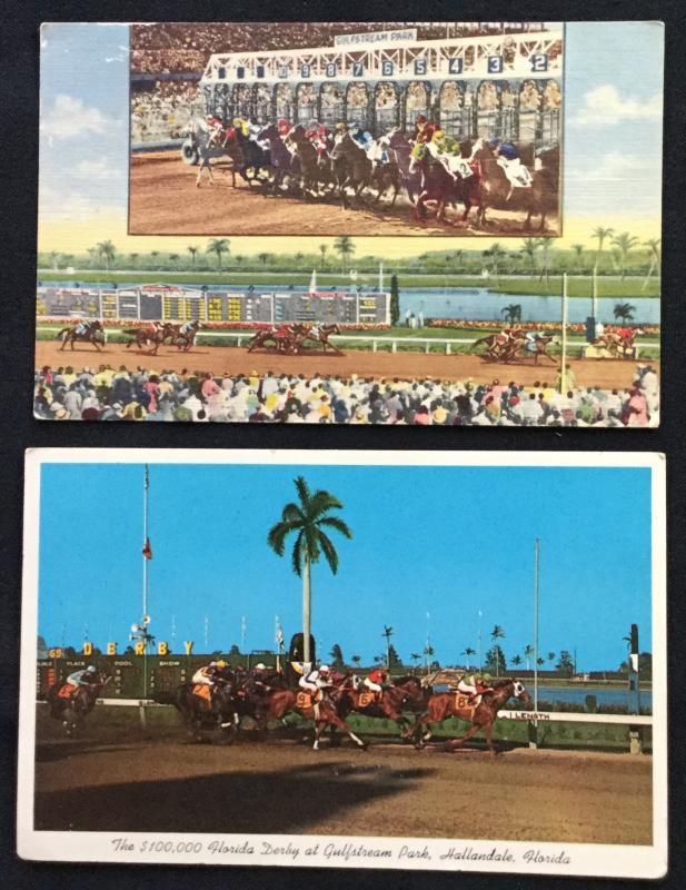 Postcards (2) Gulf Stream Park Florida 2 Unused 1 Linen Unused LB