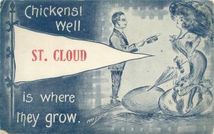 Chickens Well St Cloud is Where They Grow, Woman, Man, Giant Eggs Comic Postcard